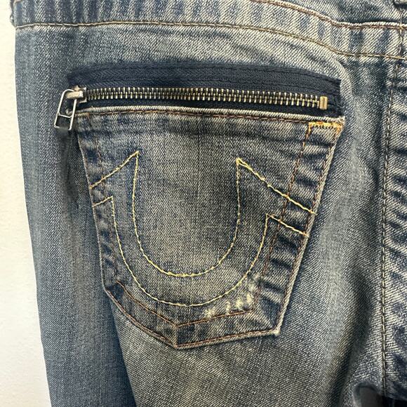 True Religion Low-Rise Straight Jeans Distressed Dirty Wash Grunge Thrashed Edgy - Picture 8 of 11